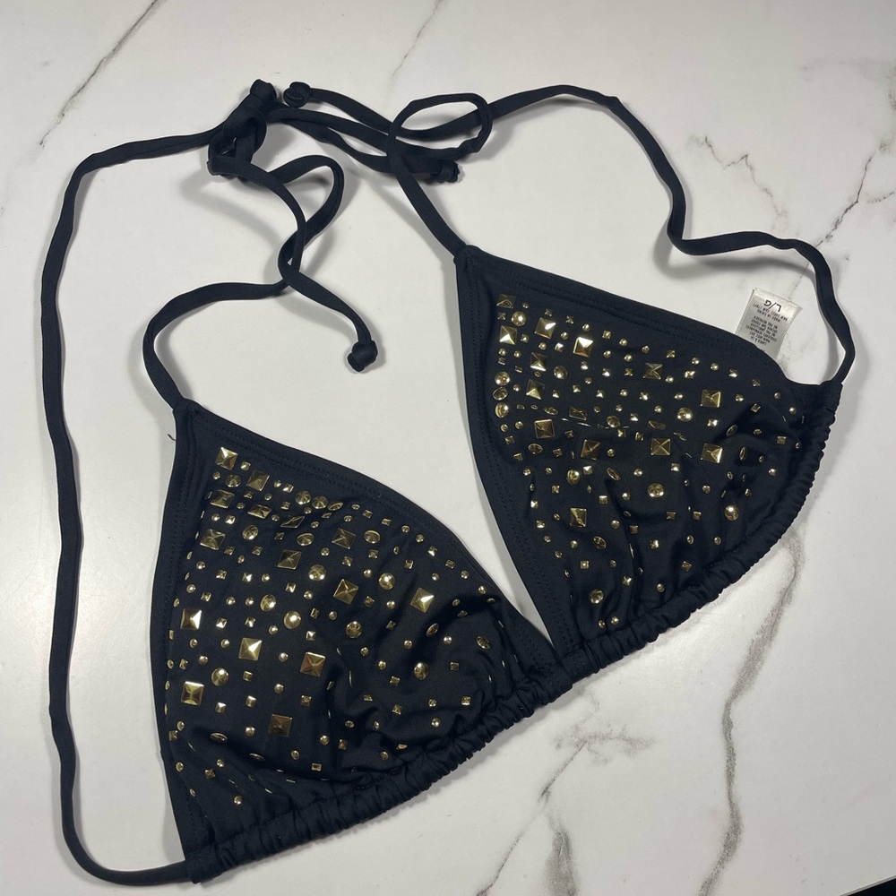 Black Bikini Top with Studded Gold Accents
